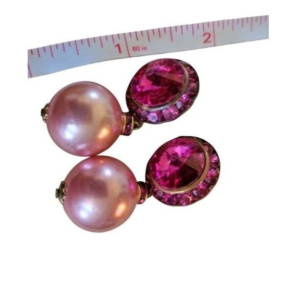 Huge Pink Rhinestone Bobble Faux Pearl Statement HOT PINK Pierced Earrings - Picture 8 of 9